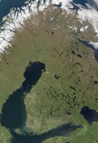 An enlargeable satellite image of Finland