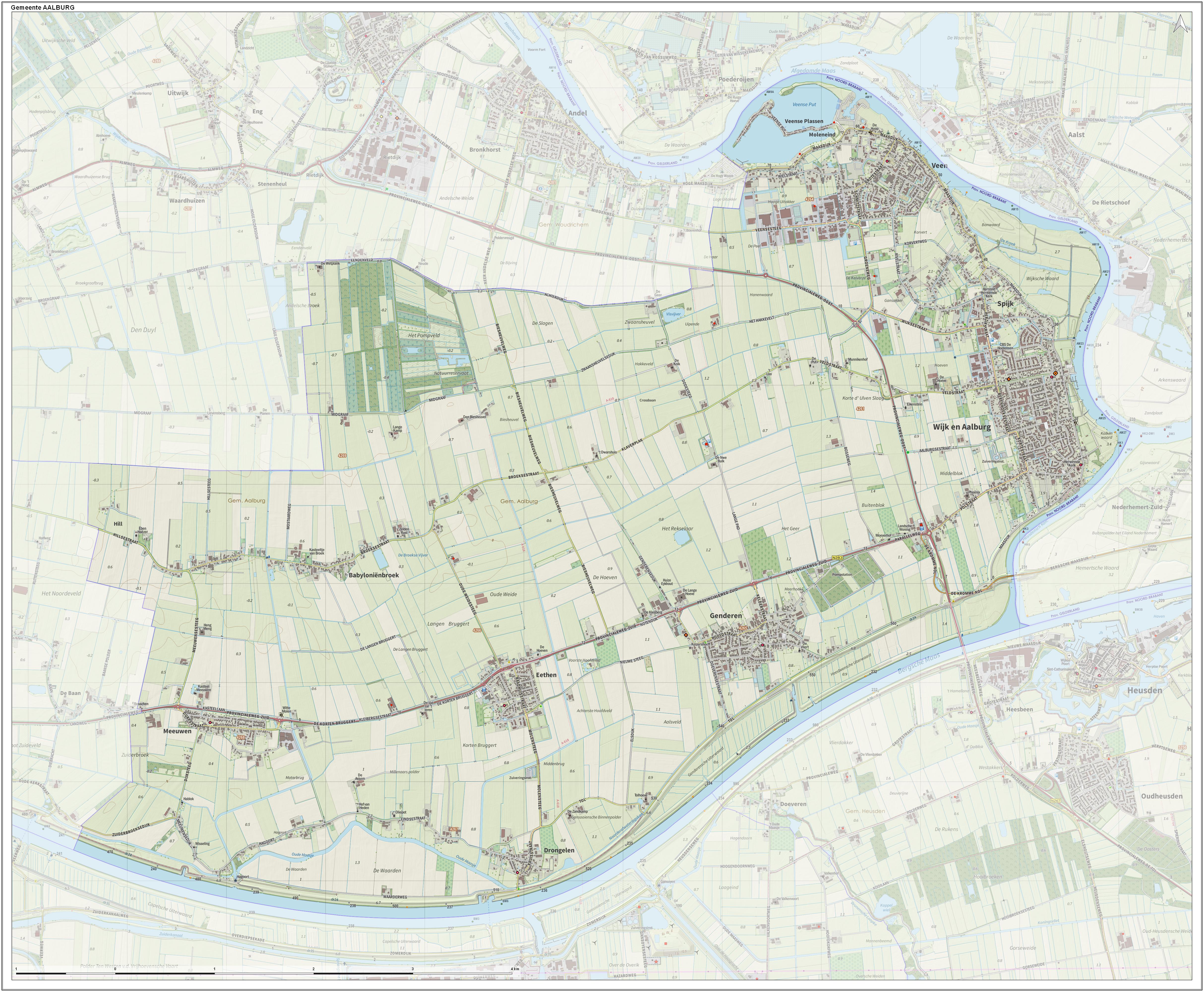 Topographic map of the municipality of Aalburg, June 2015