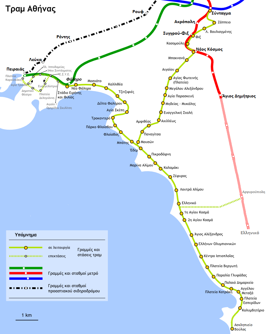 雅典路面電車路線圖