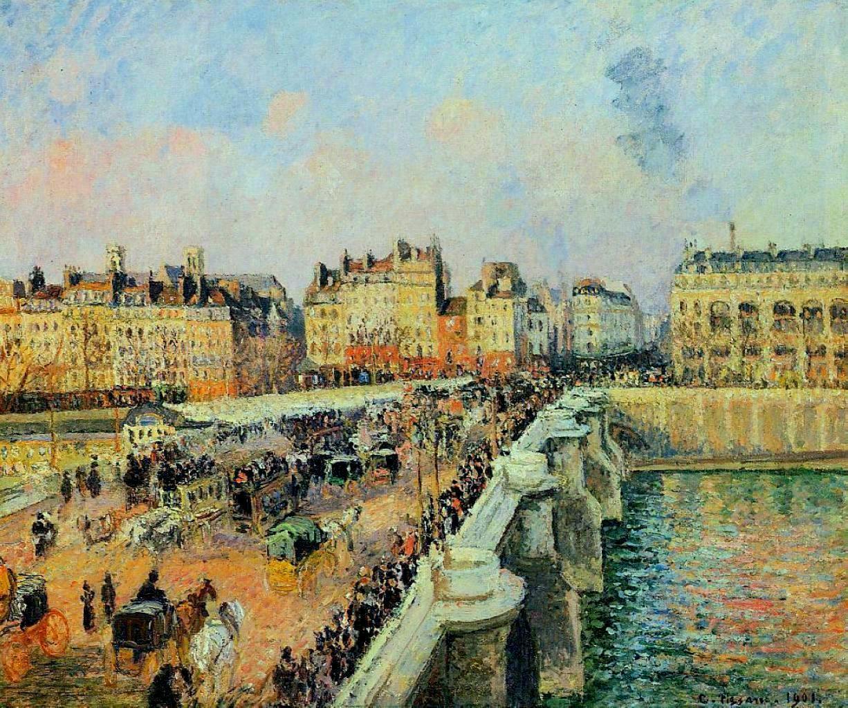 Vintage Pont Neuf Paris Watercolor Painting Signed M. Blouche Framed Goleta  CA