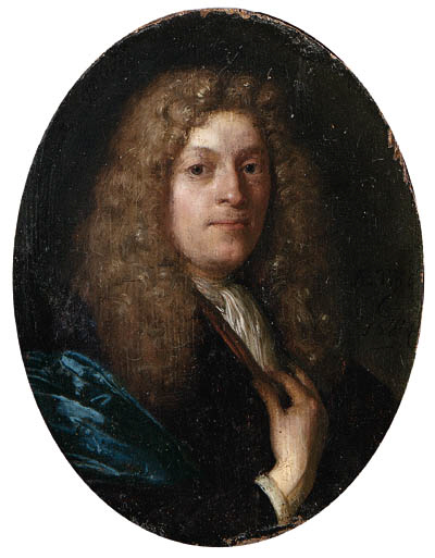 File:Portrait of a gentleman, aged 36, small bust-length, in a blue gown, with a full-bottomed wig(111043).jpg