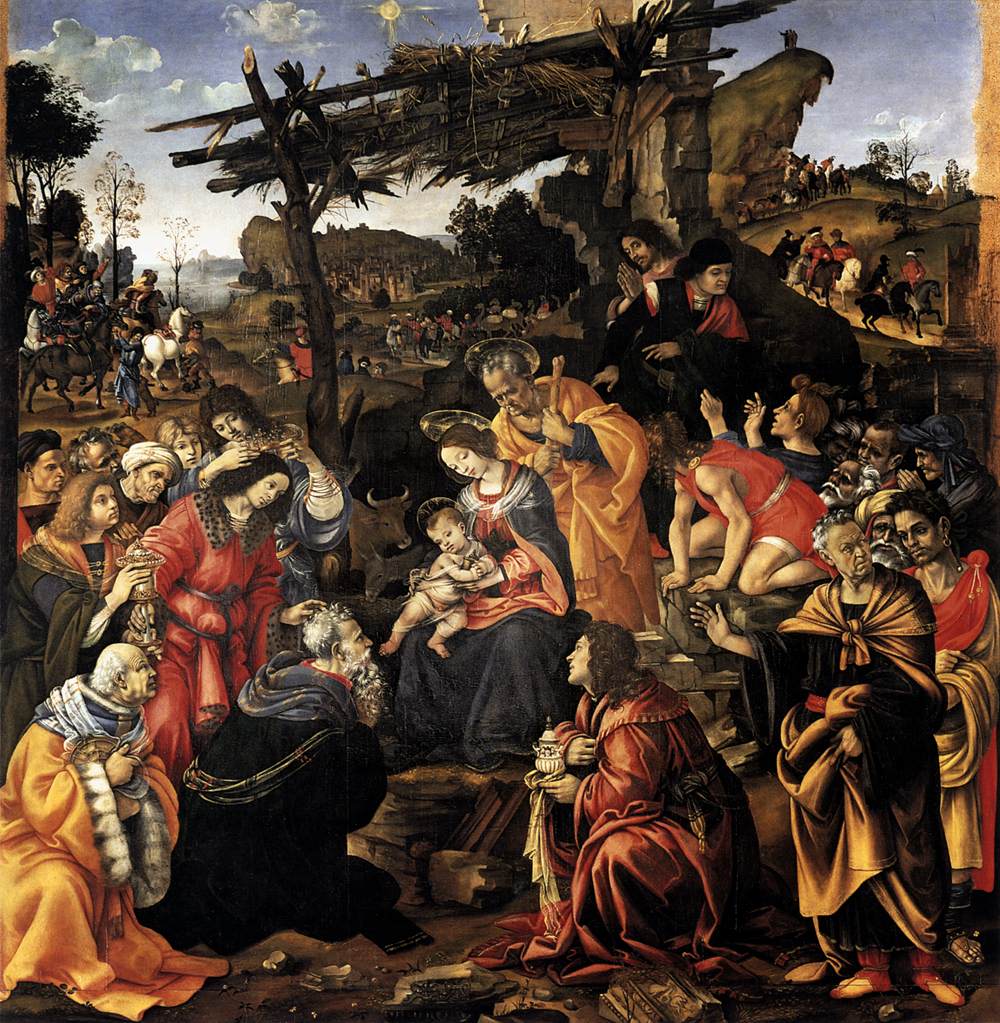 The Adoration of the Magi (1496) by Filippino Lippi, Matthew 2:1-12, Bible.Gallery