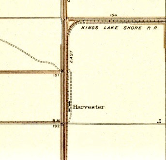 Harvester siding in 1935 Kings Lake Shore RR - Harvester.jpg