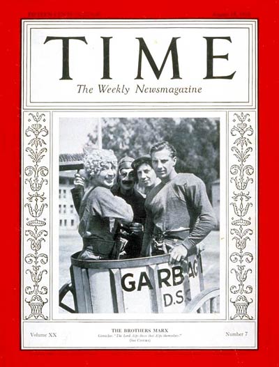 The Marx Brothers on the cover of Time magazine (volume 20 issue 7, August 15, 1932)