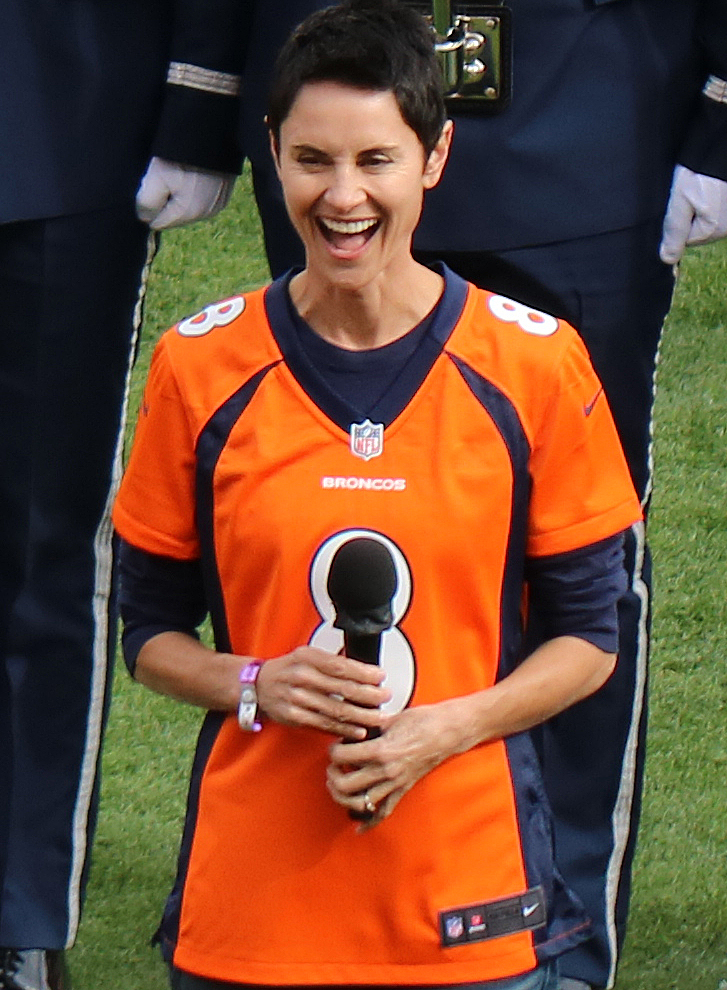 Malone about to sing "The Star-Spangled Banner" at Mile High Stadium, October 2016.