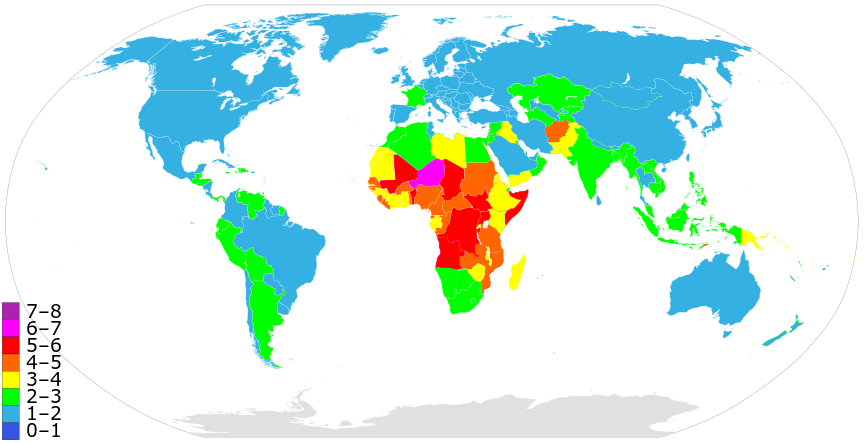 Birth Rate World Map List of sovereign states and dependencies by total fertility rate 