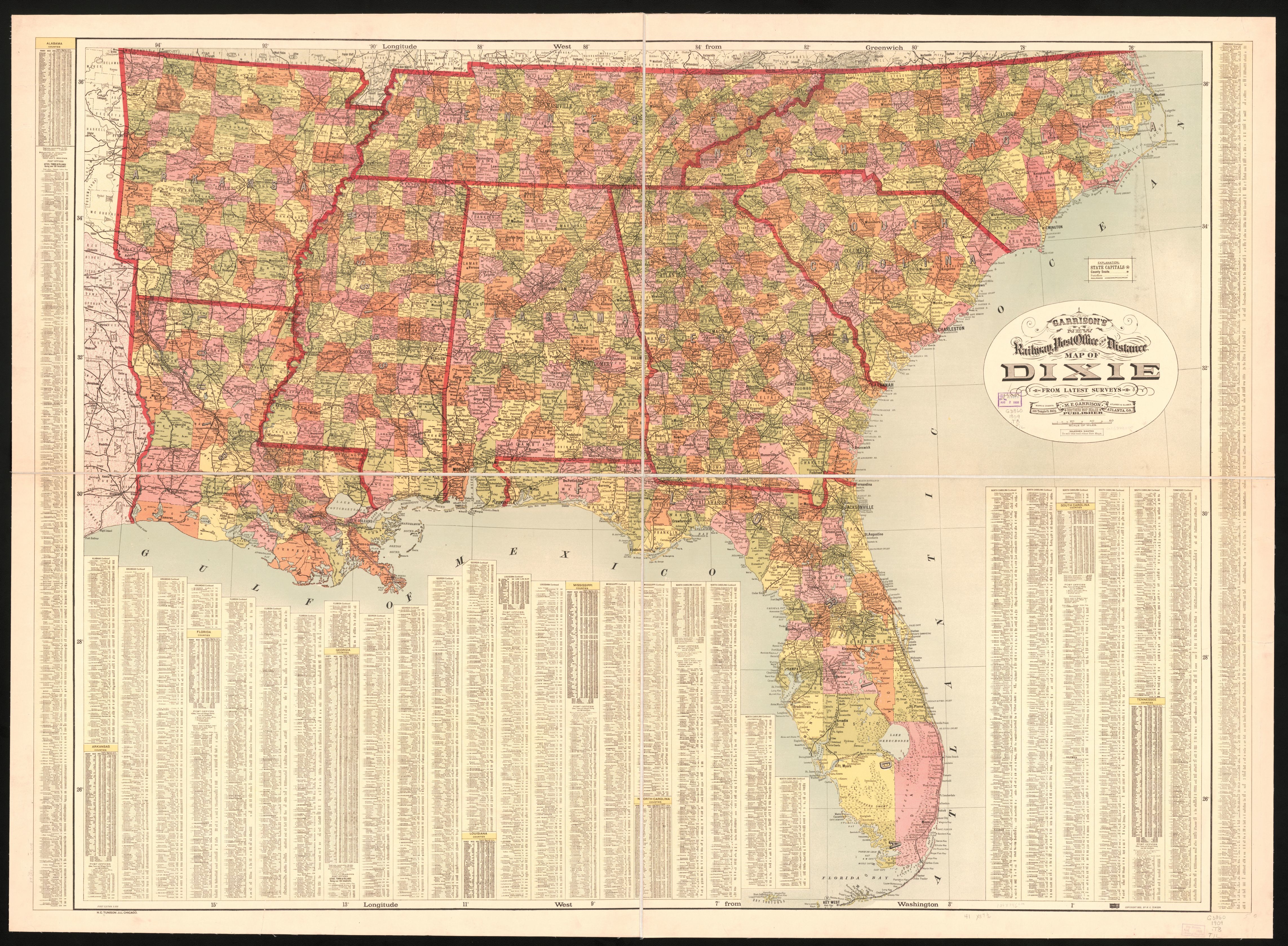 Texas - Louisiana - Mississippi - Alabama - Florida Map Labelled