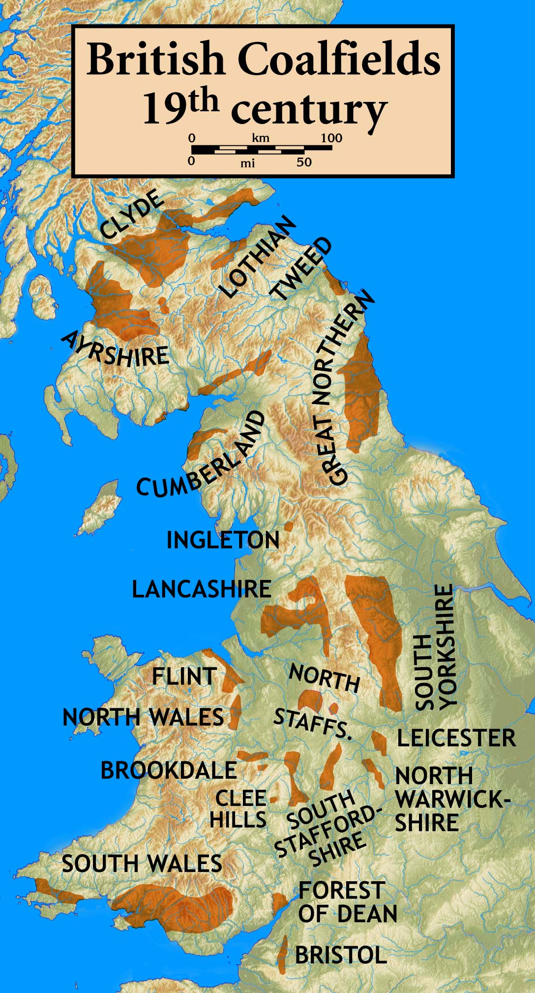 Map showing 19th-century British coalfields