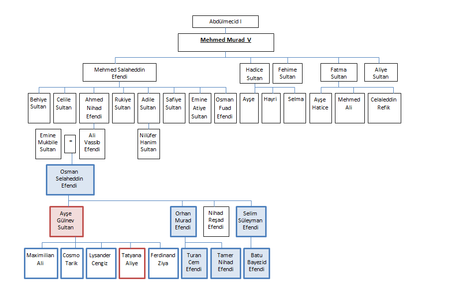Family tree showing descent from Murad V