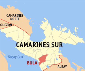 Mapa sa Camarines Sur nga nagapakita kon asa nahamutangan ang Bula