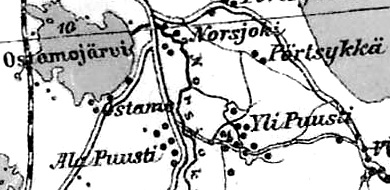 Vesnice Ala Puusti na finské mapě z roku 1923