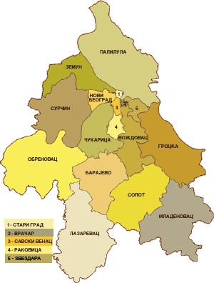vozdovac mapa beograda File:Belgrade Districts Lat.png   Wikimedia Commons vozdovac mapa beograda