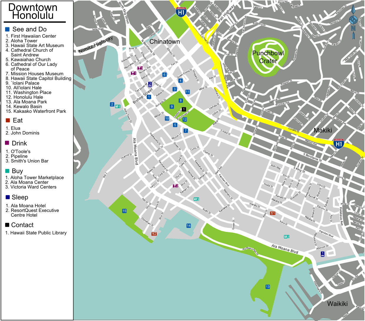 Map Of Downtown Honolulu File:honolulu Downtown Map.png – Travel Guide At Wikivoyage