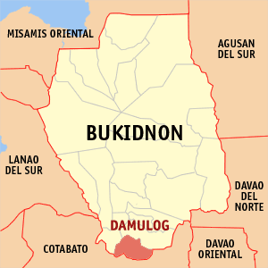 Mapa sa Bukidnon nga nagpakita sa nahimutangan sa Damulog