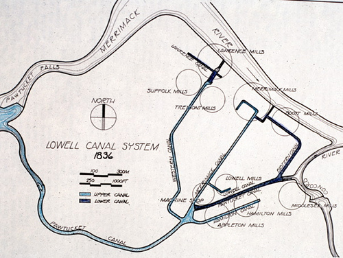 File:1836 map of canal system in Lowell, Massachusetts.jpg