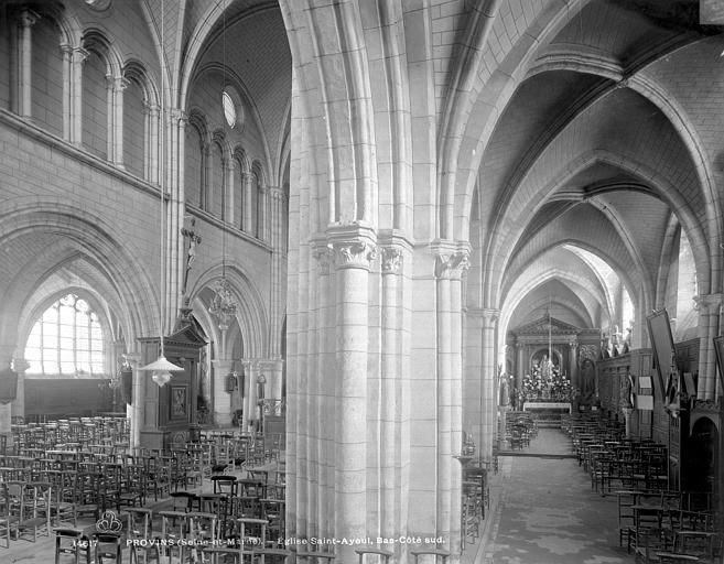 File:Abbaye Saint-Ayoul (ancienne), Eglise - Vue intérieure du bas-côté sud et de la nef, vers le nord-est - Provins - Médiathèque de l'architecture et du patrimoine - APMH00014617.jpg