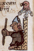 Another depiction of Valeriano in the Aubin Codex, with ''[[tlatoani