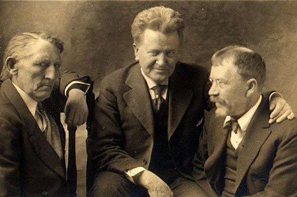 Andrew Furuseth (left) and Senator La Follette (center) were the architects of the Seamen's Act of 1915.  With muckraker Lincoln Steffens, circa 1915.