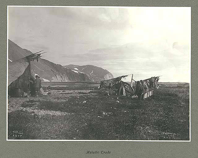 File:Eskimo summer houses, or topeks, constructed of reindeer skins stretched over poles, Plover Bay, Siberia, July 1899 (HARRIMAN 194).jpg