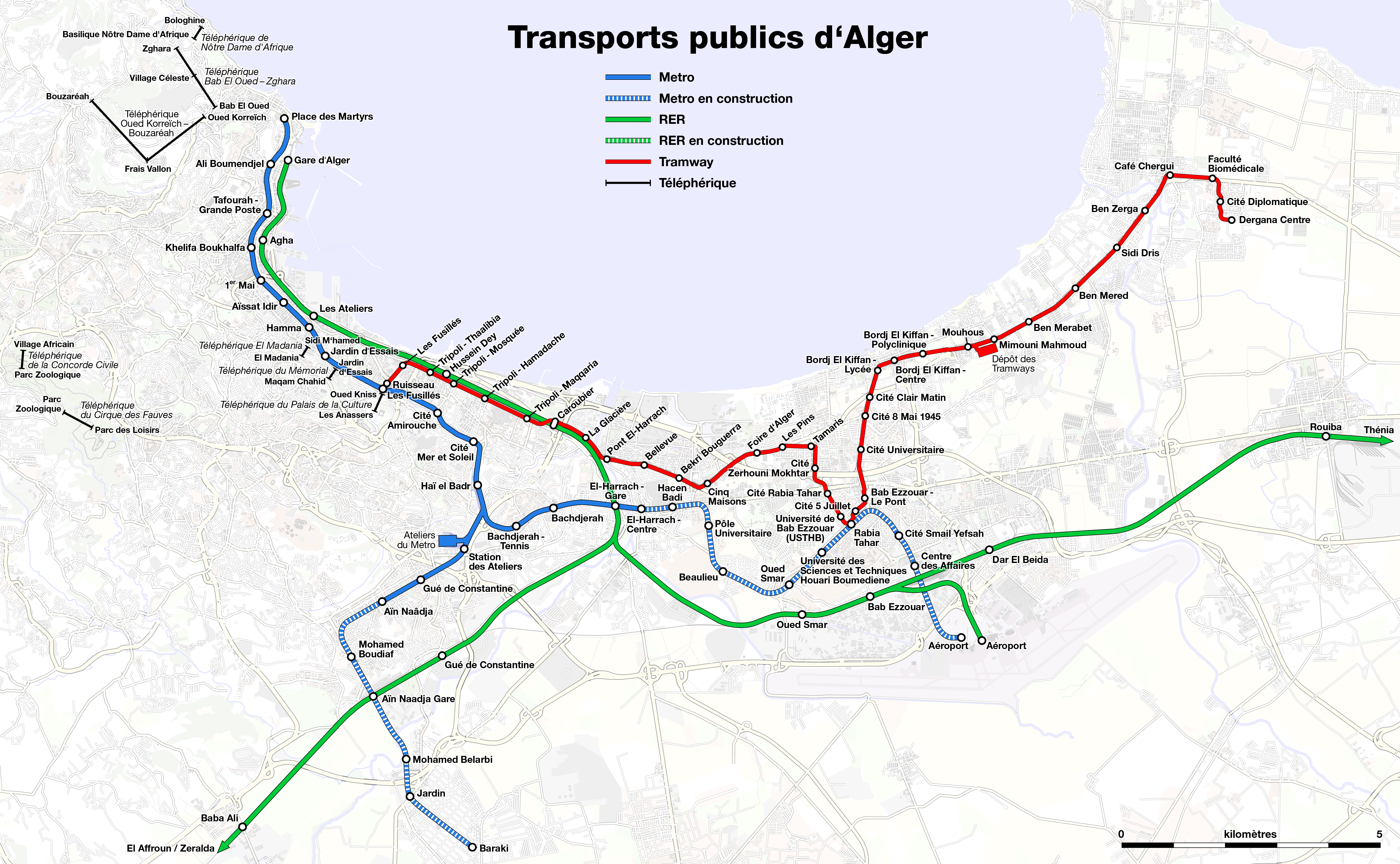Mapa metra, RER a tramvaje včetně budoucího rozšíření