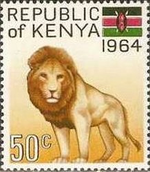 Stamp commemorating the founding of the Republic of Kenya. Stamp-kenya1964-lion.jpeg