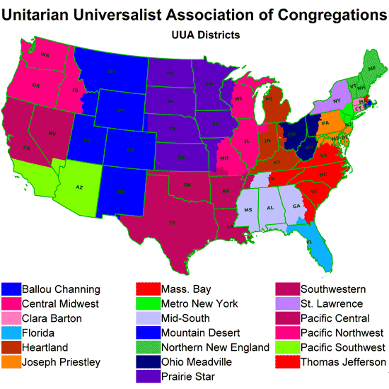 A map of all 19 UUA districts. UUA Districts.gif