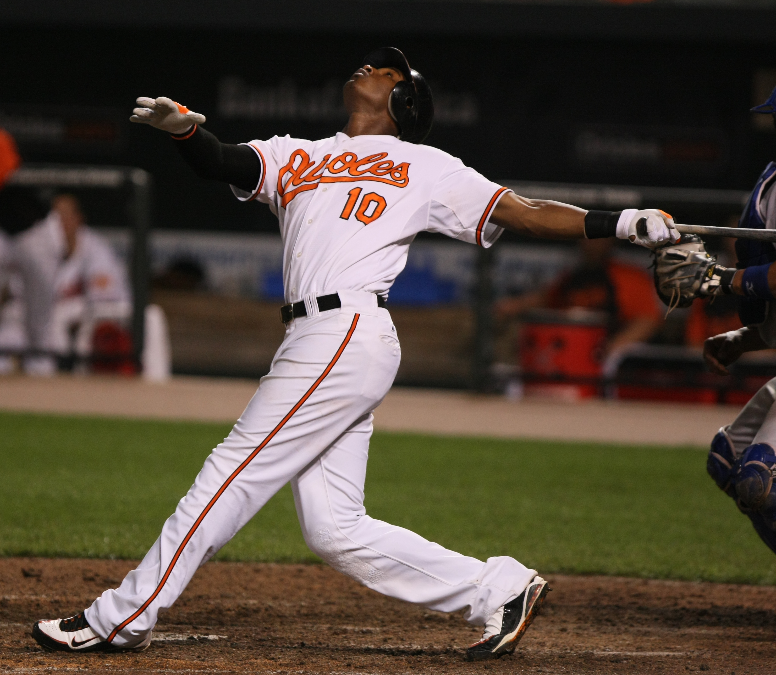 Adam Jones of the Baltimore Orioles taking a swing