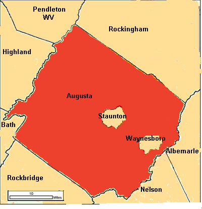 Map of Augusta County and neighboring Counties.