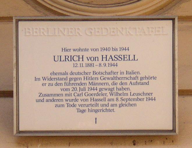 Gedenksteen van Ulrich von Hassell in [[Berlijn