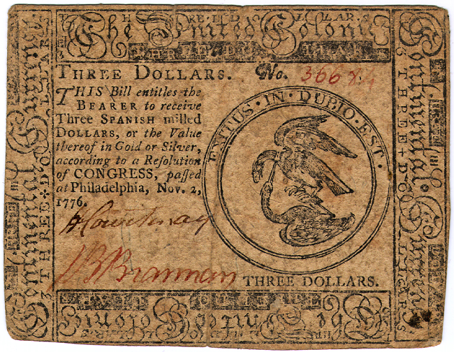 File:Continental Currency $3 banknote obverse (November 2, 1776).jpg