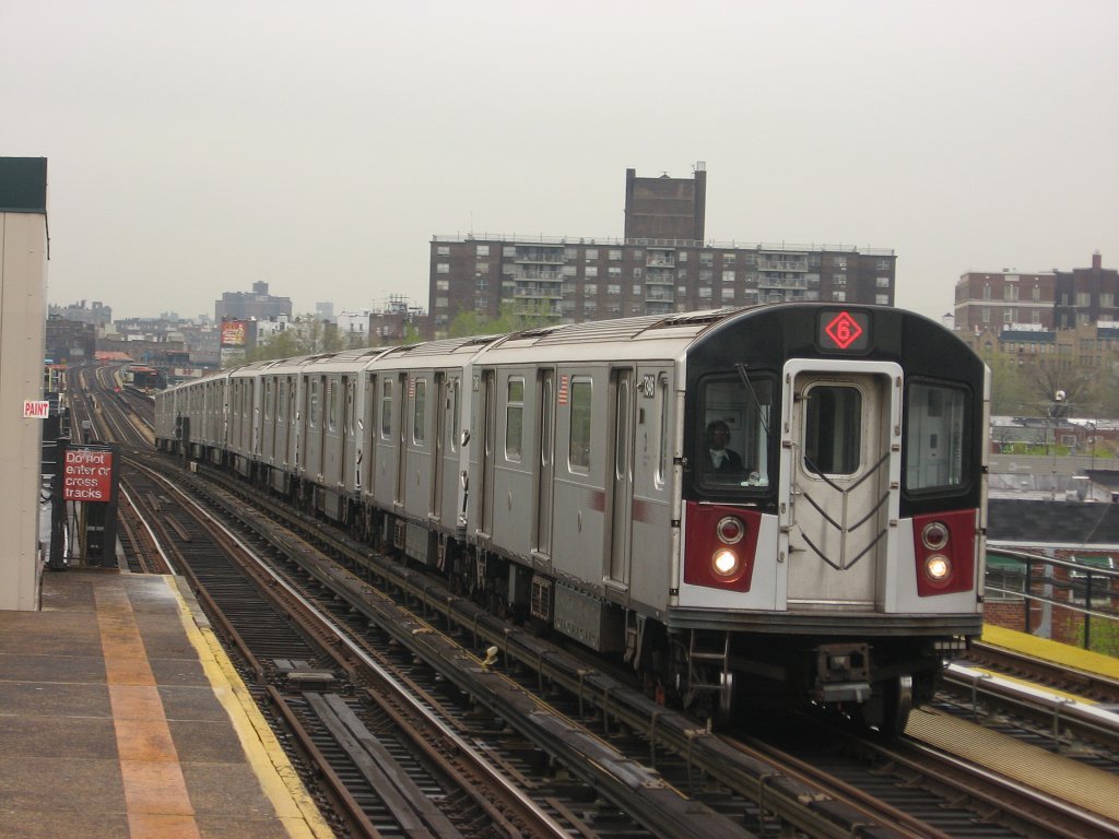 A 6 Express train running express on the Westchester Avenue line through th...