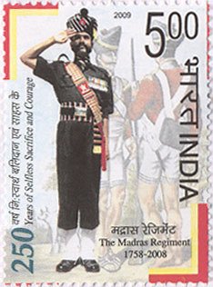 2009 postal stamp to mark 250 years of Madras Regiment