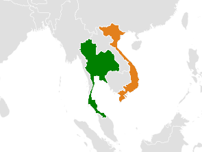 Mapa indicando localização da Tailândia e do Vietnã.