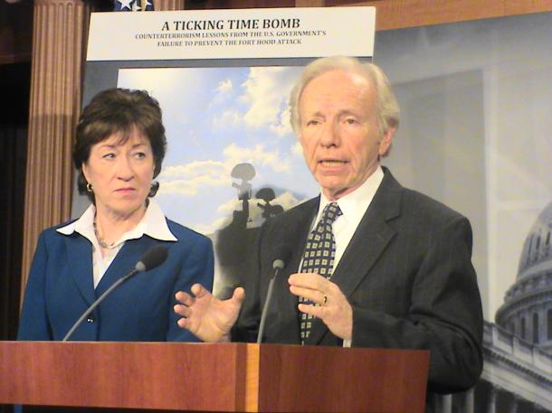 File:U.S. Senate Homeland Security and Governmental Affairs Committee Chairman Joe Lieberman and Ranking Member Susan Collins address bipartisan suggestion on countermeasures toward domestic terrorism.jpg