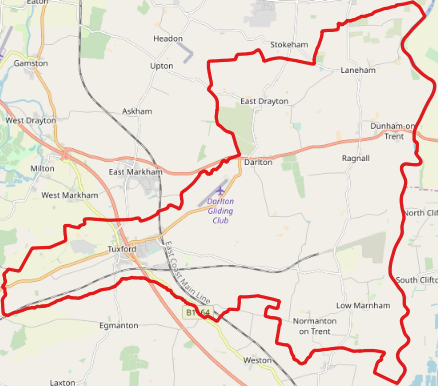Map of Tuxford and Trent ward.