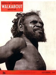 A photograph of Gwoya Jungarai, known as One Pound Jimmy, by Walkabout staff photographer Roy Dunstan, cropped from his original full-length portrait. Cover of Walkabout magazine 1935.jpg