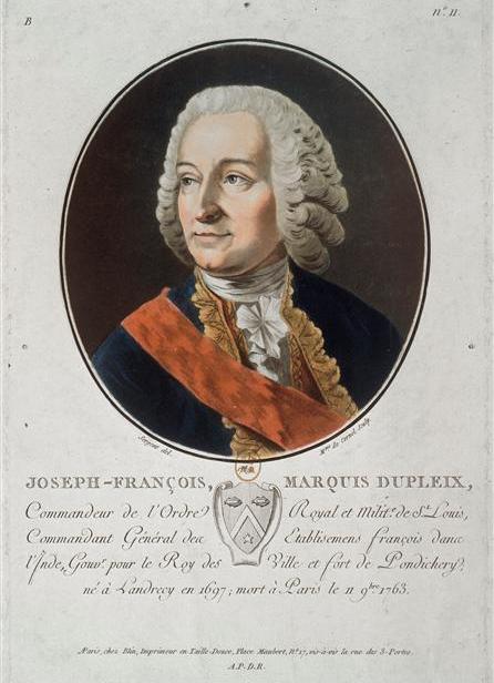 A lithograph of Joseph François Dupleix, who pioneered the system of subsidiary alliances.