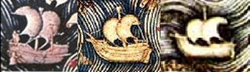 Prikaz kitajske džunke, atlantske ladje in sredozemske ladje na zemljevidu Fra Maura.