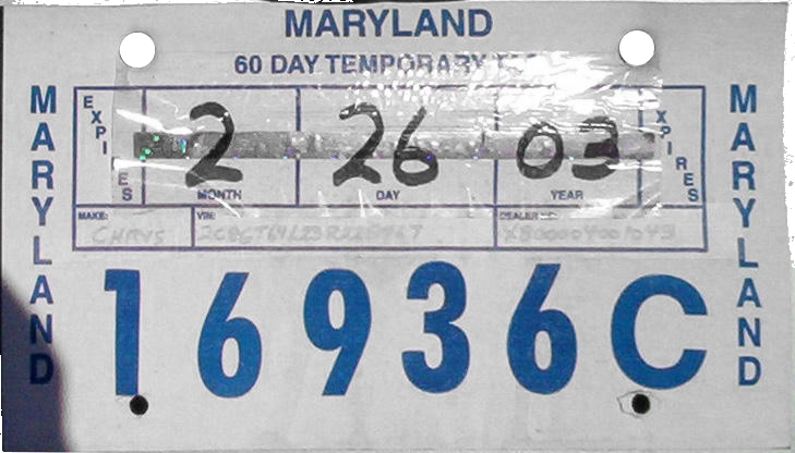 File:Maryland temporary tag, Chrysler (February 2003).png