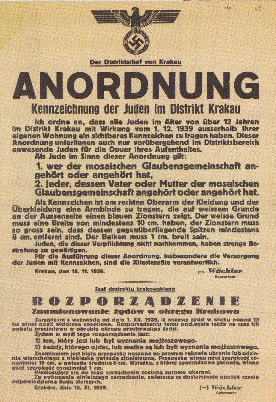 File:Rozporządzenie o znamionowaniu Żydów w okręgu krakowskim 18 grudnia  1939.jpg - Wikimedia Commons