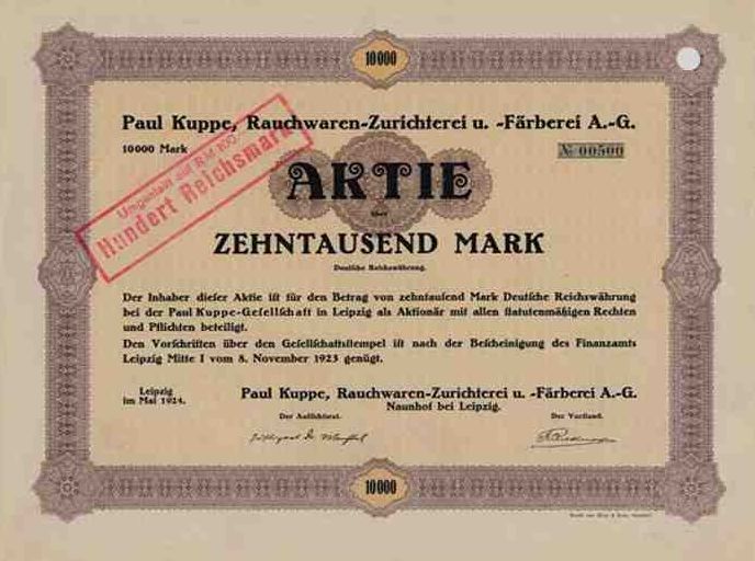 File:Aktie Paul Kuppe, Rauchwaren-Zurichterei u. Färberei AG, Naunhof bei Leipzig, 1924.jpg