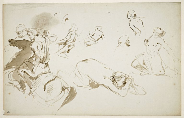 File:Delacroix - Cavalier lauré ; figures dans l'attitude de suppliants, RF 10644, Recto.jpg