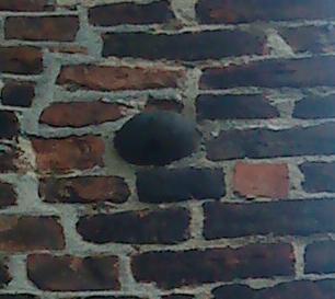 One of several cannonballs still stuck in the walls of St Mary's, Greifswald, from the Brandenburgian siege 1678