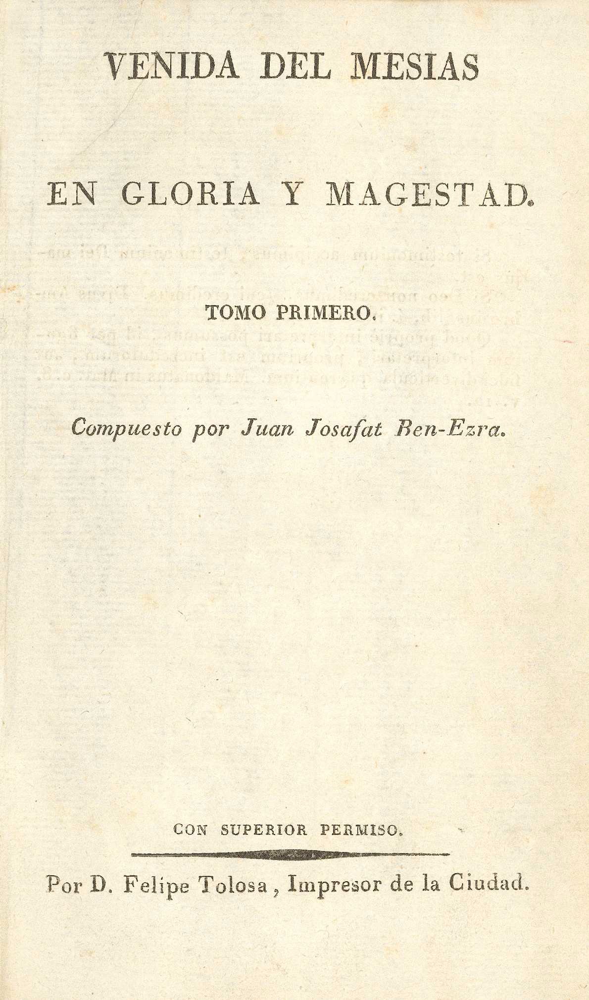 Página titular de ''Venida del Mesías en gloria y magestad'', Cádiz, 1812