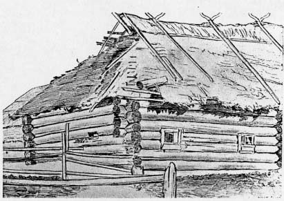 Изба 1854 года постройки в деревне Липово. Рисунок 1926 года