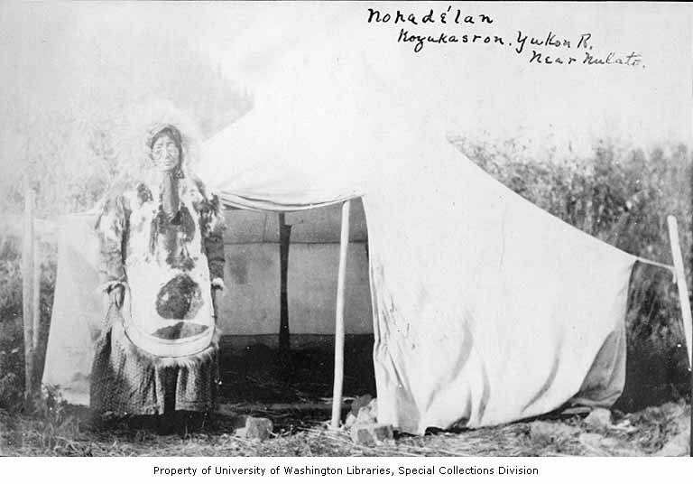 File:Native woman named Nonadelan Kozukasron standing in front of a tent near Nulato, Yukon River, 1909 (AL+CA 2851).jpg