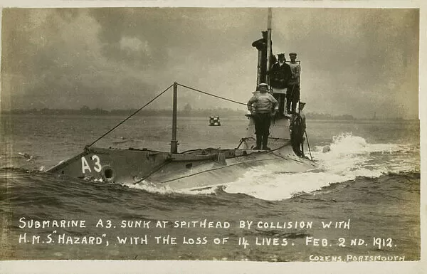 File:Submarine A3. Sunk at Spithead by collision with HMS 'Hazard', with the loss of 14 lives. Feb. 2nd 1912.png