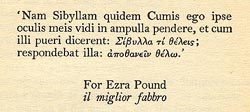 The epigraph and dedication to The Waste Land showing some of the languages that Eliot used in the poem: Latin, Greek, English and Italian.