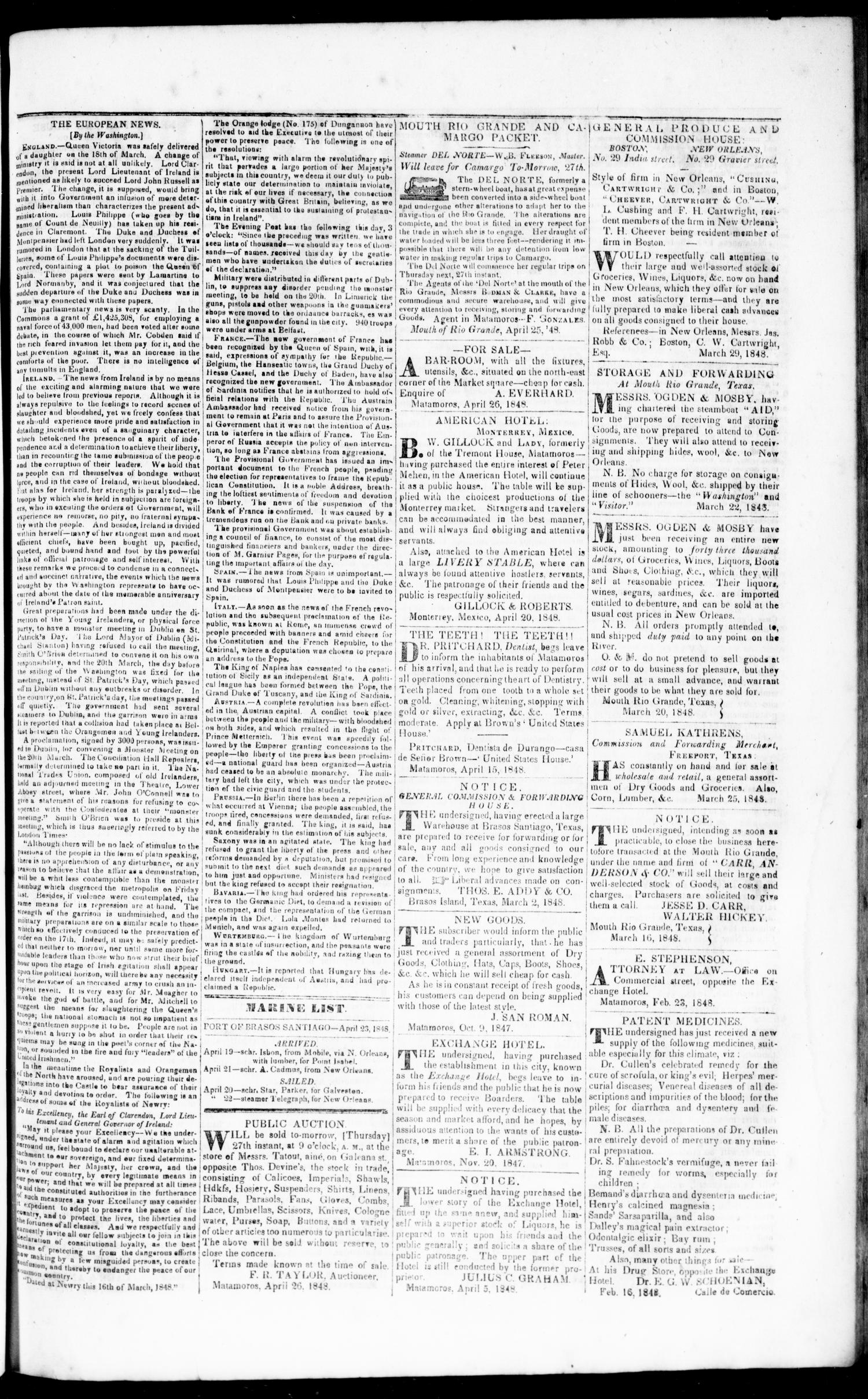 American Flag. (Matamoros, Tamaulipas, Mexico), Vol. 2, No. 194, Ed. 1 Wednesday, April 26, 1848 - DPLA - dca52e59ec54a0c0e57a43d31c02f02b (page 3)