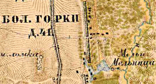 El pueblo de Bolshie Gorki en el mapa de 1885